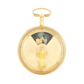 Swiss watch with visible balance and automaton scene Circa 1790