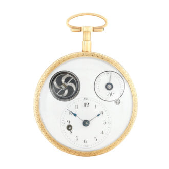 Swiss watch with visible balance and automaton scene Circa 1790