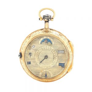 French gold double dialled calendar with moon phases Circa 1770