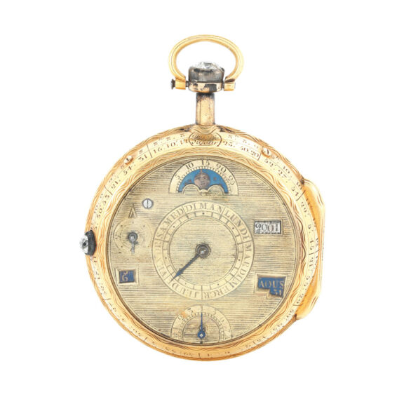 French gold double dialled calendar with moon phases Circa 1770