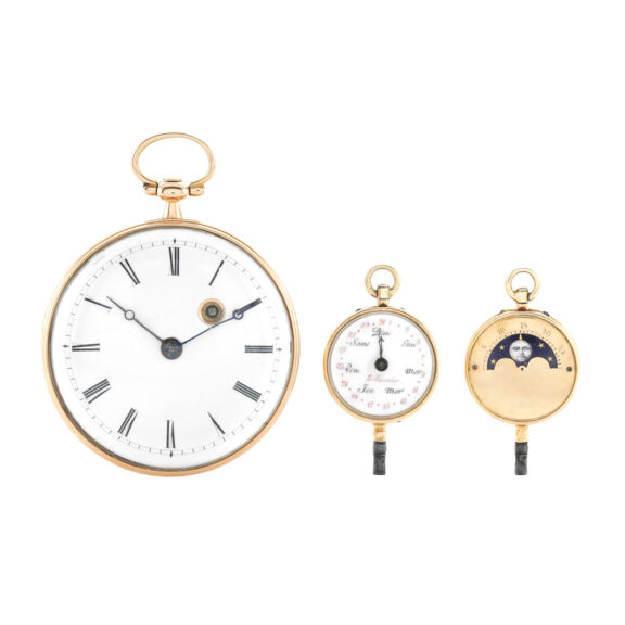 Verge with a gold key with calendar and moon phases Circa 1800