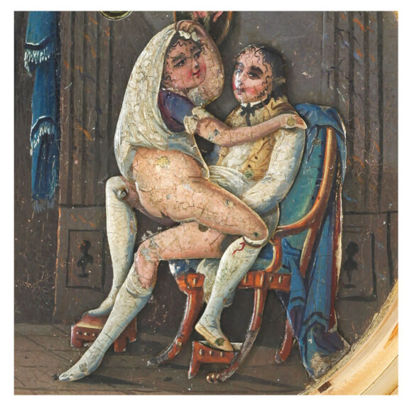 A Swiss gold quarter repeater with erotic scene Circa 1790 A Swiss gold quarter repeater with erotic scene Circa 1790