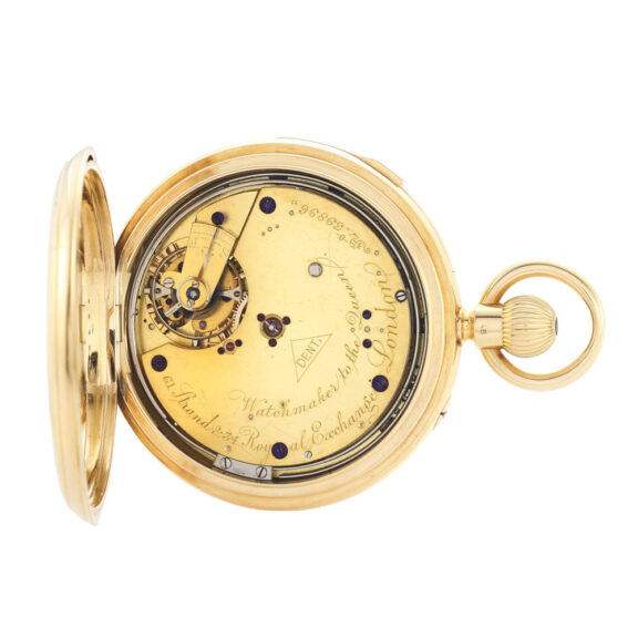 An English gold open faced minute repeating lever Circa 1882 An English gold open faced minute repeating lever Circa 1882