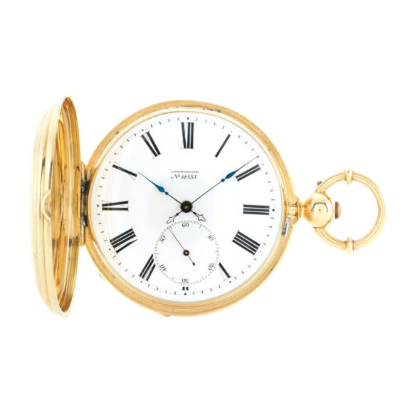 A Swiss gold hunting cased chronometer pocket watch Circa 1870