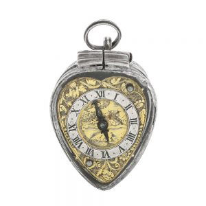 A rare French silver heart shaped pre hairspring verge Circa 1630