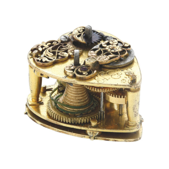 A rare French silver heart shaped pre-hair spring verge Circa 1630 A rare French silver heart shaped pre-hair spring verge Circa 1630