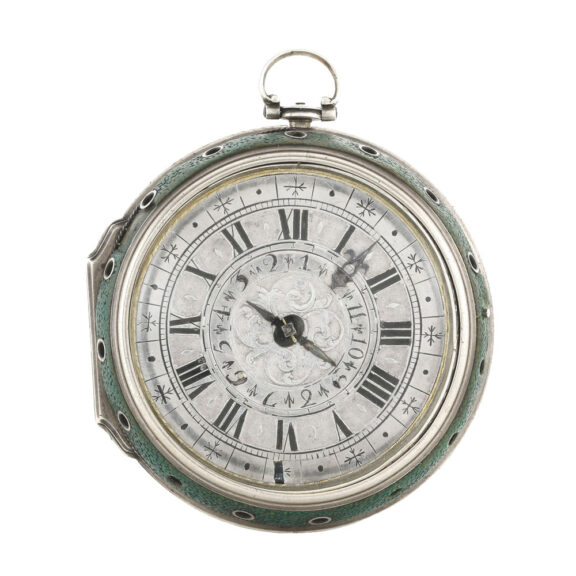 An English silver and pique pair cased verge with alarm Circa 1695