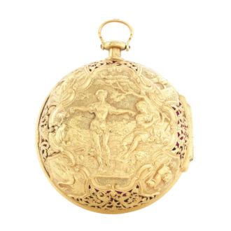 An English gold pair cased repoussé quarter repeater Circa 1730