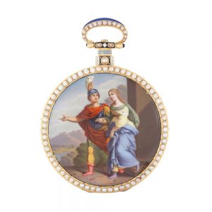 An exceptional Swiss gold, enamel and pearl set watch Circa 1820