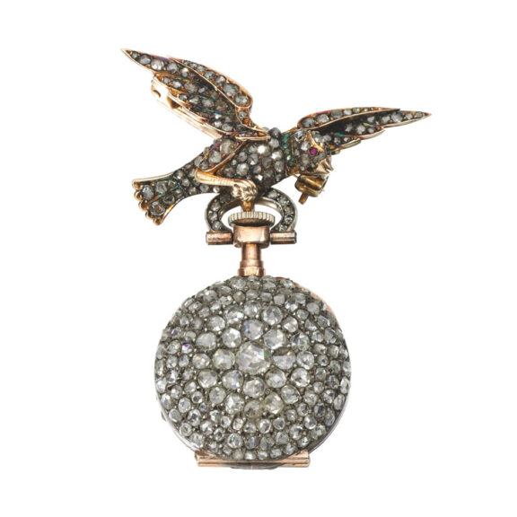 Swiss silver, gold and diamond-set watch with brooch Circa 1900