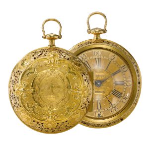 Fine, large English gold quarter pair cased verge Circa 1715