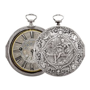 French silver repoussé watch with alarm Circa 1720