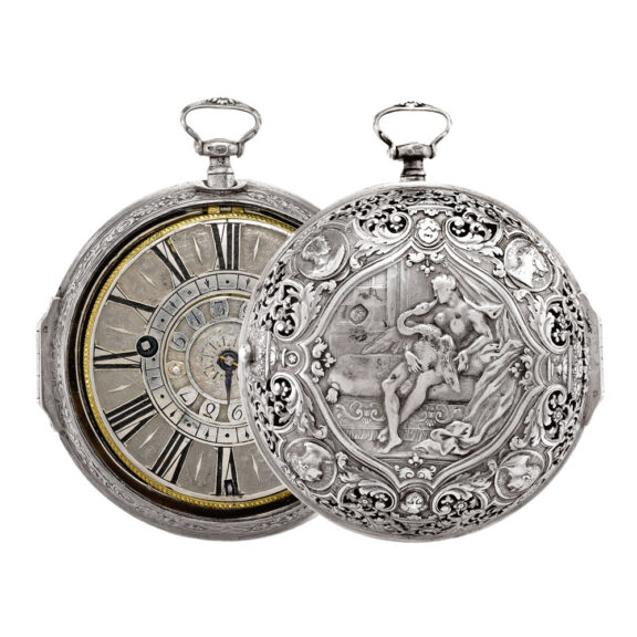 French silver repoussé watch with alarm Circa 1720