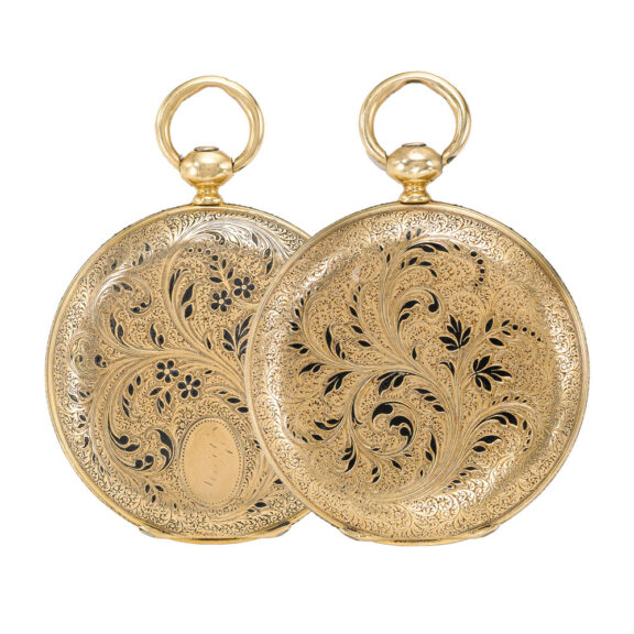 Swiss gold and enamel full hunter watch Circa 1855