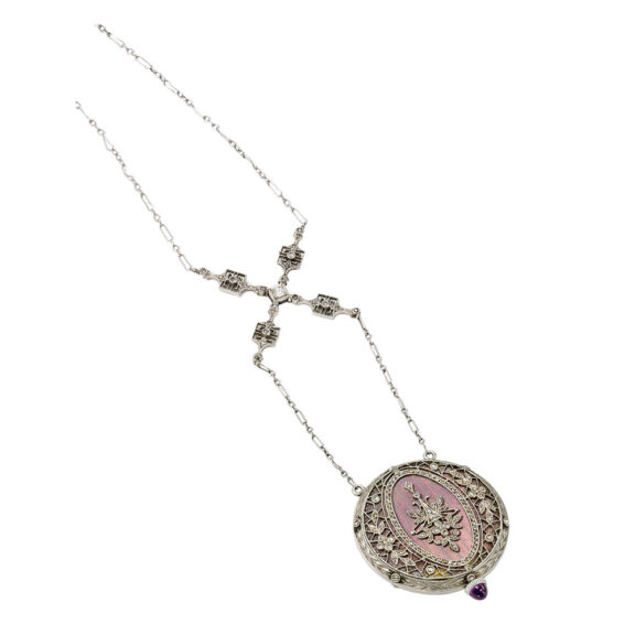 Gold, platinum, enamel, diamond set pendant watch Circa 1911