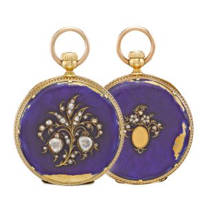 Swiss gold, enamel and diamond set full hunter Circa 1855