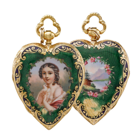Swiss gold and enamel heart form watch Circa 1850