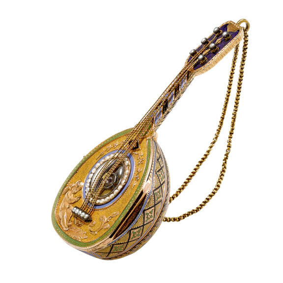 Swiss gold mandolin form watch Circa 1890 -1900 Swiss gold mandolin form watch Circa 1890 -1900