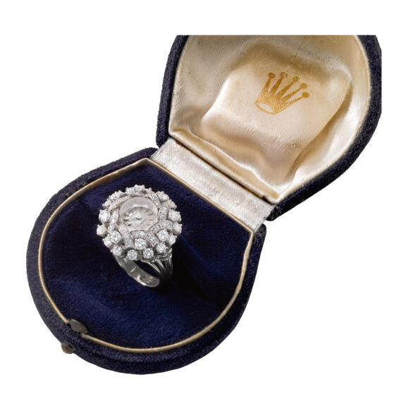 Rare white gold diamond set ladies ring watch Circa 1965