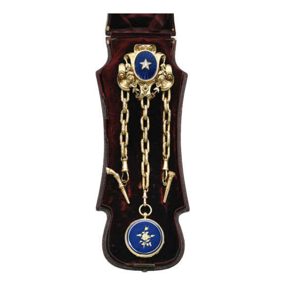 Swiss gold and enamel watch with chatelaine Circa 1850
