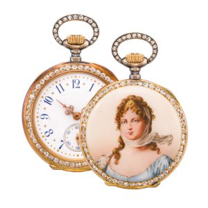 Swiss gold, enamel and diamond set pendant Circa 1900