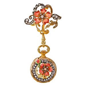 Gold, enamel, diamond set watch and brooch Circa 1900