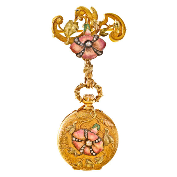 Gold, enamel, diamond set watch and brooch Circa 1900