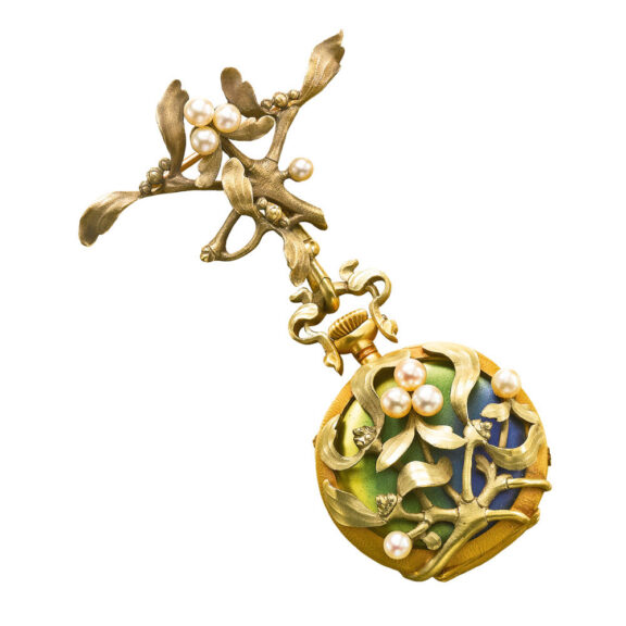 Swiss lever with mistletoe motif and brooch Circa 1900