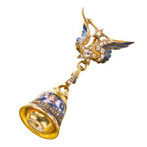 Swiss gold bell form pendant watch with brooch Circa 1905