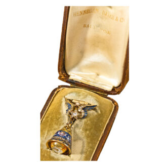 Swiss gold bell form pendant watch with brooch Circa 1905