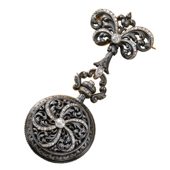 American gunmetal pendant watch and brooch Circa 1890