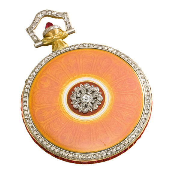 Swiss gold, enamel, diamond, ruby set lever Circa 1910