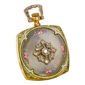 Swiss gold, diamond set cushion form watch Circa 1900
