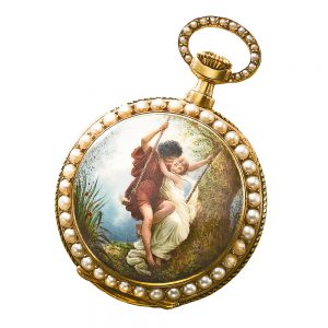 Fine Swiss gold, enamel and pearl set lever Circa 1880