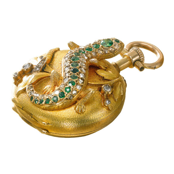 Swiss gold cylinder watch with lizard motif Circa 1890