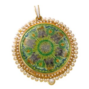 Slim French gold, enamel and pearl set lever Circa 1910