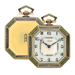 Swiss gold and enamel octagonal lever watch Circa 1922