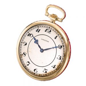 Slim Swiss gold and ruby set open faced lever Circa 1922