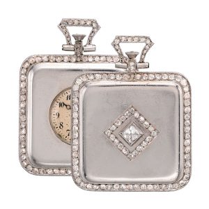 Slim Swiss square platinum and diamond lever Circa 1910