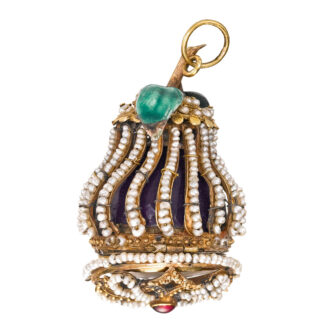 Austrian gold, enamel, pearl set pear form watch