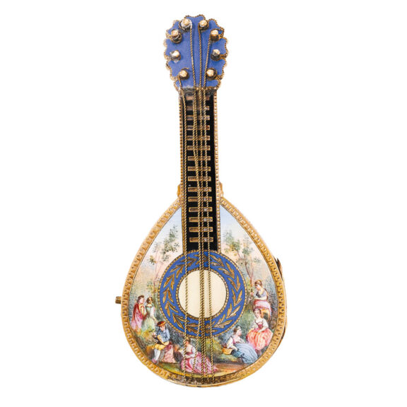Swiss gold and enamel mandolin form watch Circa 1820 Swiss gold and enamel mandolin form watch Circa 1820
