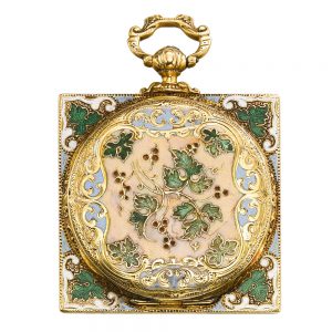 Swiss gold, enamel open faced square watch Circa 1850