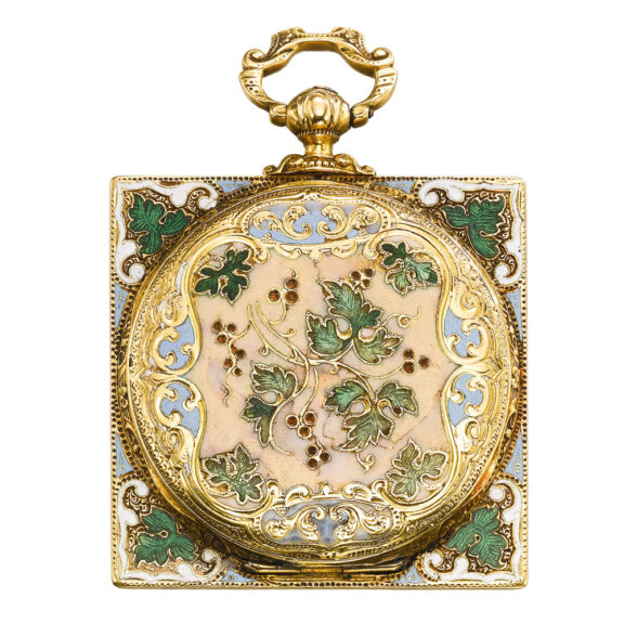 Swiss gold, enamel open faced square watch Circa 1850