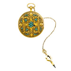 Swiss gold and turquoise set musical watch Circa 1830