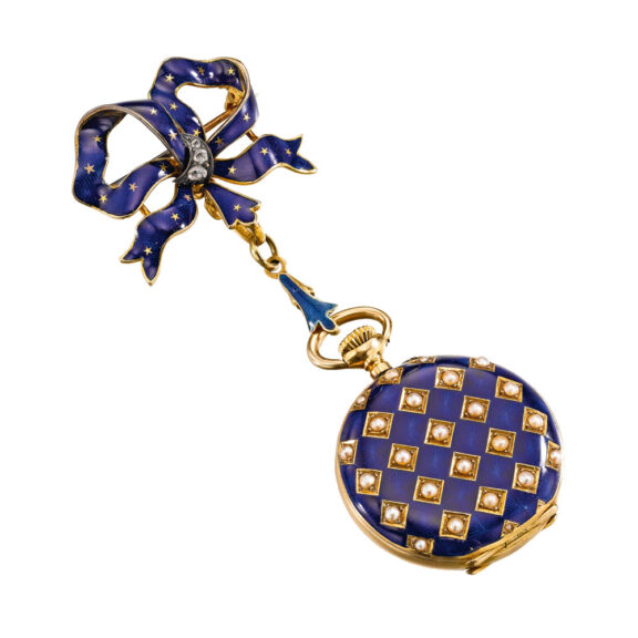 English gold pendant watch with brooch Circa 1900
