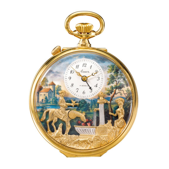 Swiss gold-plated musical automaton with alarm Circa 1980