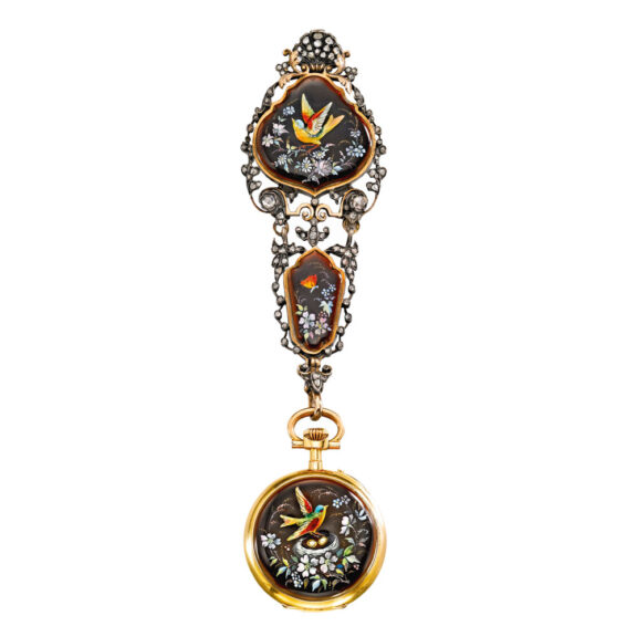 French gold and enamel watch with chatelaine Circa 1890