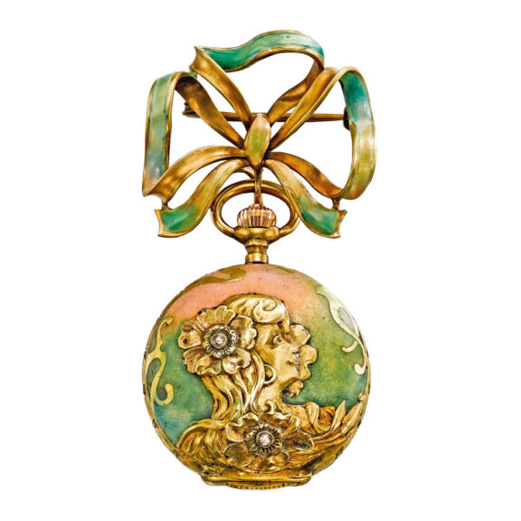 Swiss Art Nouveau pendant watch with brooch Circa 1900