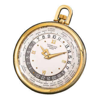 Rare Swiss gold open faced world time watch Circa 1951