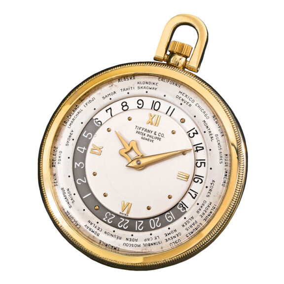 Rare Swiss gold open faced world time watch Circa 1951
